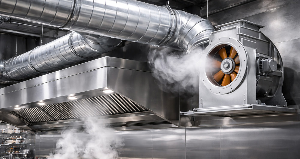 Sistema de extracción de aire y control de olores en cocina industrial
