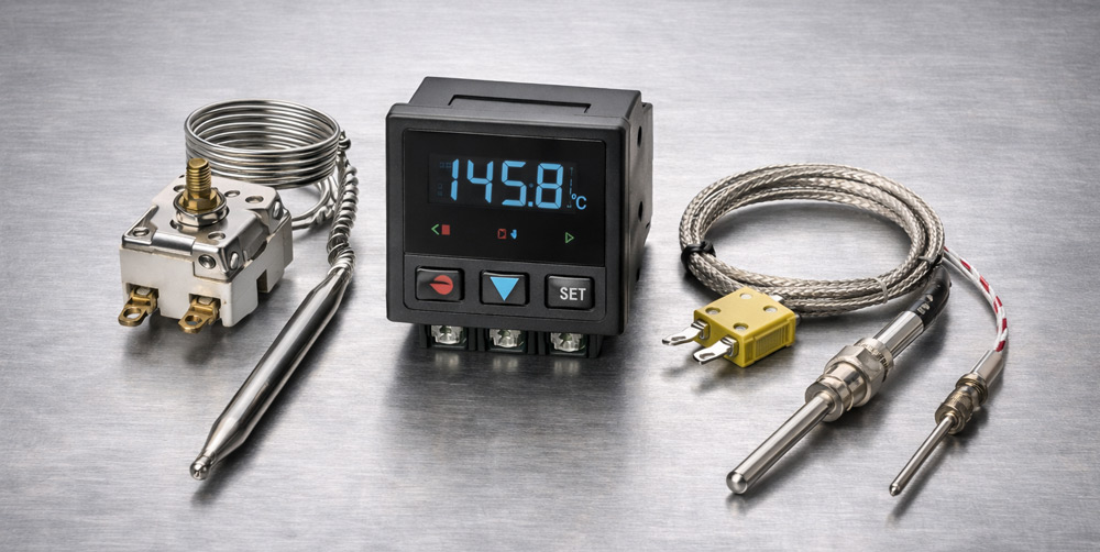 Tipos de termostatos industriales y sensores de temperatura para control térmico
